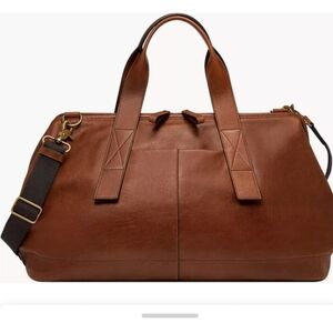 NWOT Fossil Kayden Leather Duffle Travel Bag In Cognac